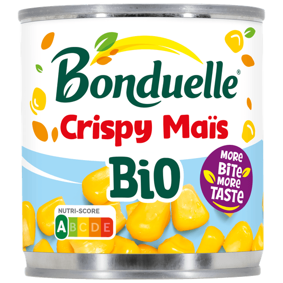 Foto van Bonduelle Crispy maïs op witte achtergrond