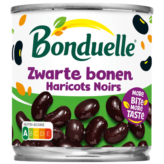 Foto van Bonduelle Zwarte bonen op witte achtergrond