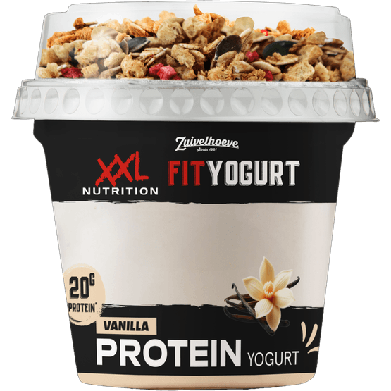 Foto van XXL Fit Yoghurt granola vanilla op witte achtergrond