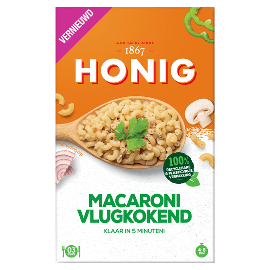 Foto van Honig Macaroni vlugkokend op witte achtergrond