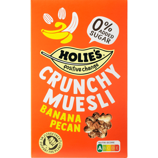 Foto van Holie Crunchy muesli banana pecan op witte achtergrond