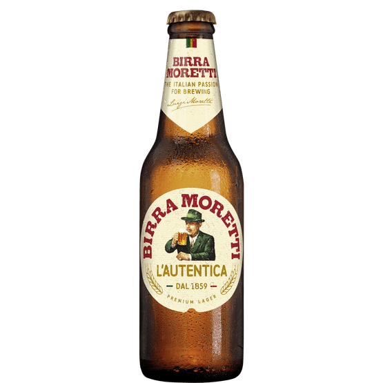 Foto van Birra Moretti Pilsener premium op witte achtergrond
