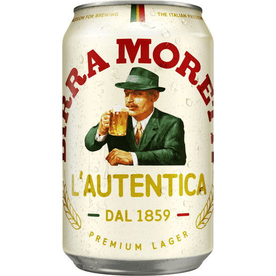 Foto van Birra Moretti Pilsener op witte achtergrond