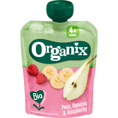 Organix Knijpzakje pear-banana-raspberry 4+ maanden