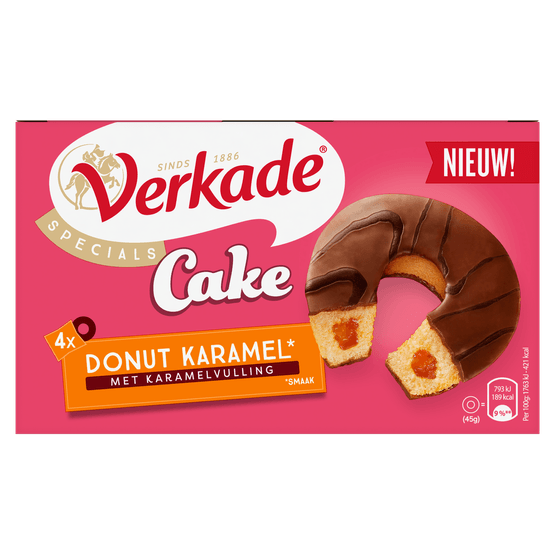 Foto van Verkade Donut cake caramel 4 stuks op witte achtergrond