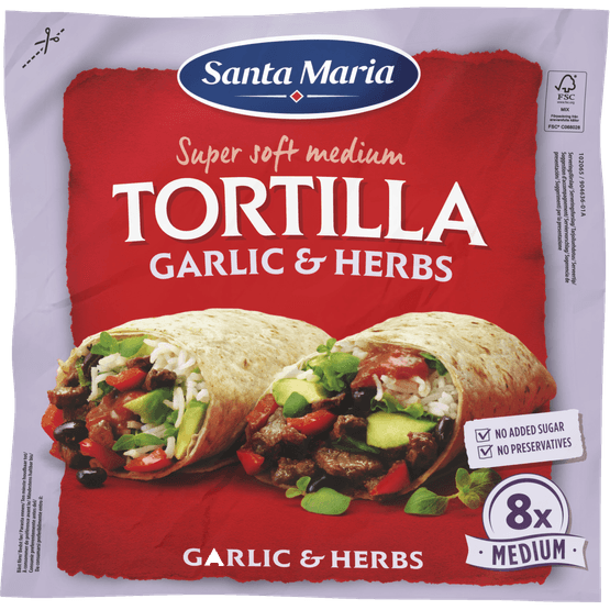 Foto van Santa Maria Tortilla garlic-herbs 8 stuks op witte achtergrond