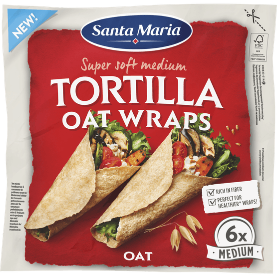 Foto van Santa Maria Wraps tortilla oat 6 stuks op witte achtergrond