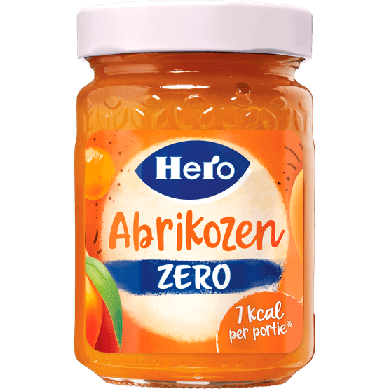 Foto van Hero Jam zero abrikozen op witte achtergrond