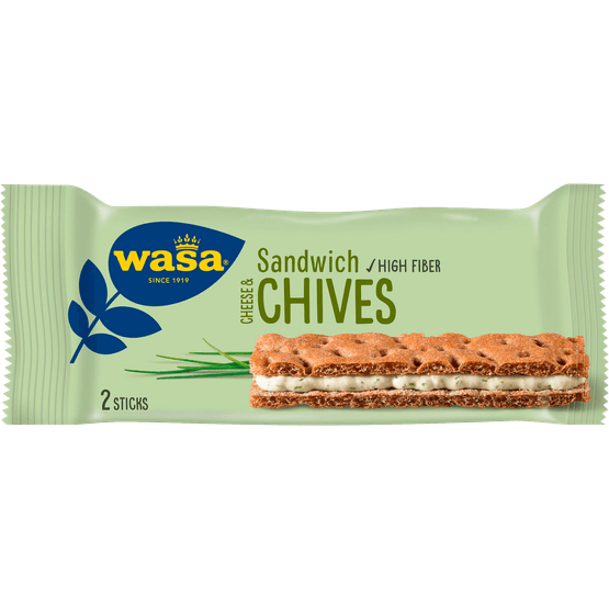 Foto van Wasa Sandwich cream cheese & chives 3 stuks op witte achtergrond