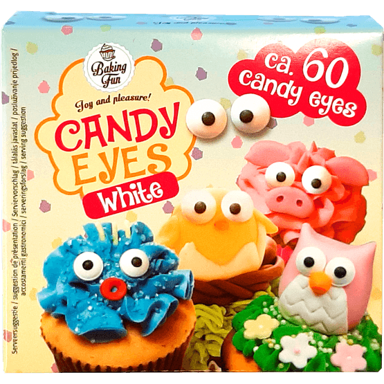 Foto van Baking Fun Candy eyeballs op witte achtergrond