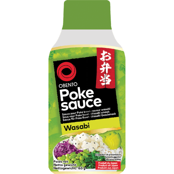 Foto van Obento Pokesaus wasabi op witte achtergrond