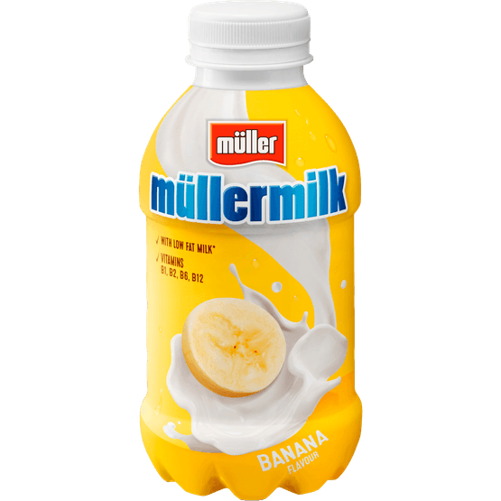 Foto van Müller Müllermilk Banaan op witte achtergrond