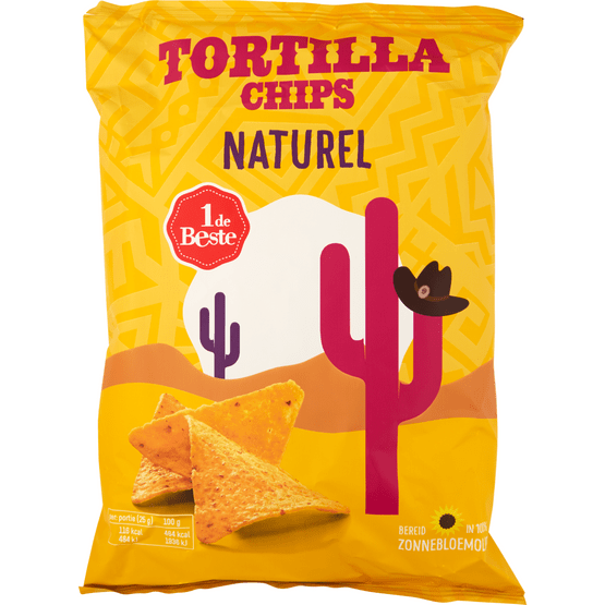 Foto van 1 de Beste Tortilla chips naturel op witte achtergrond