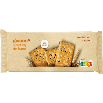 G'woon Fruitbiscuit naturel 5x3 stuks