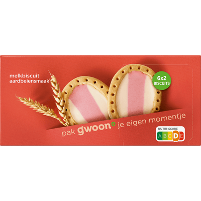 G'woon Melkbiscuit aardbei 6x2 stuks