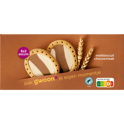 G'woon Melkbiscuit chocolade 6x2 stuks