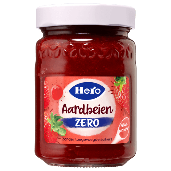 Foto van Hero Jam zero aardbeien op witte achtergrond