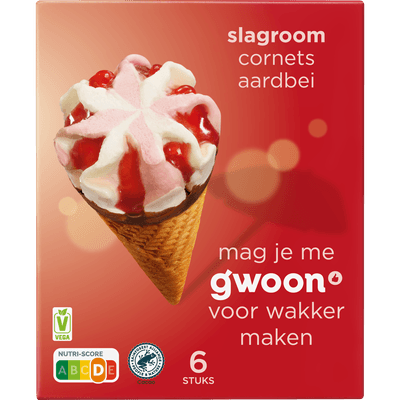 G'woon Cornets aardbei slagroom 6 stuks