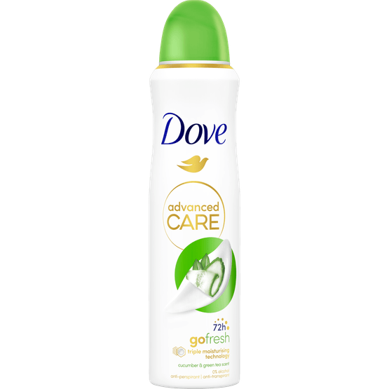 Foto van Dove Deospray go fresh komkommer op witte achtergrond