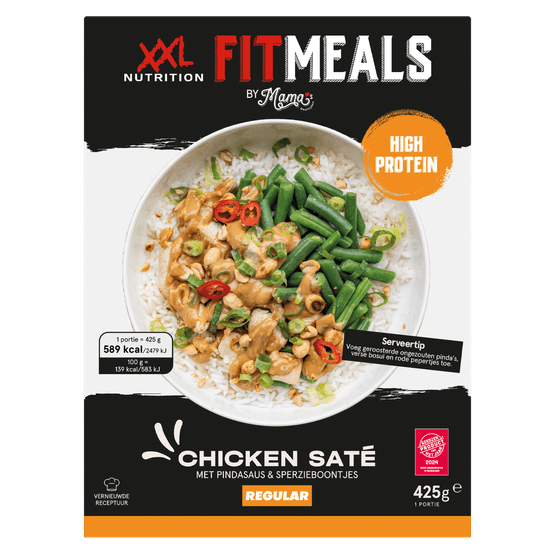 Foto van Fitmeals Chicken sate op witte achtergrond