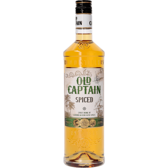 Foto van Old Captain Rum spiced op witte achtergrond