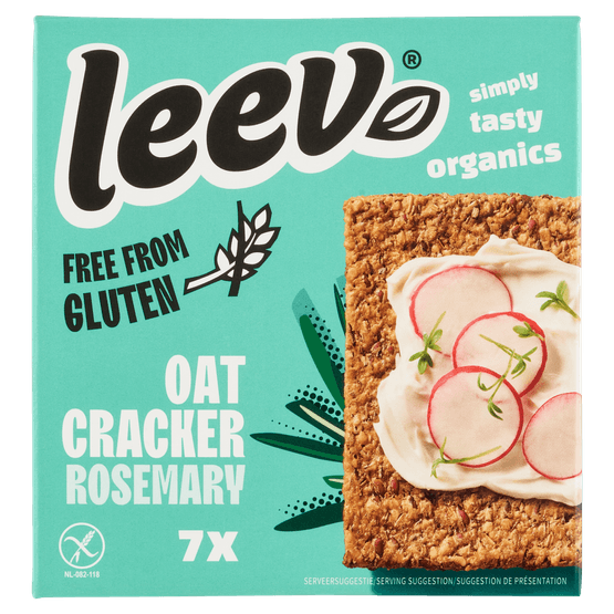 Foto van Leev Oat cracker rosemary glutenvrij op witte achtergrond