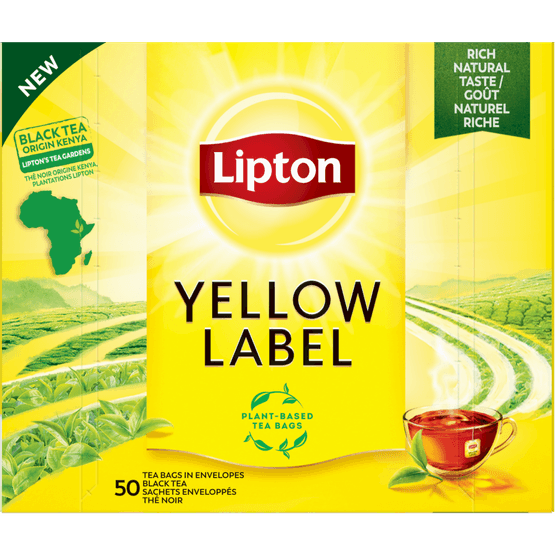 Foto van Lipton Thee yellow tea kop 50 zk. op witte achtergrond