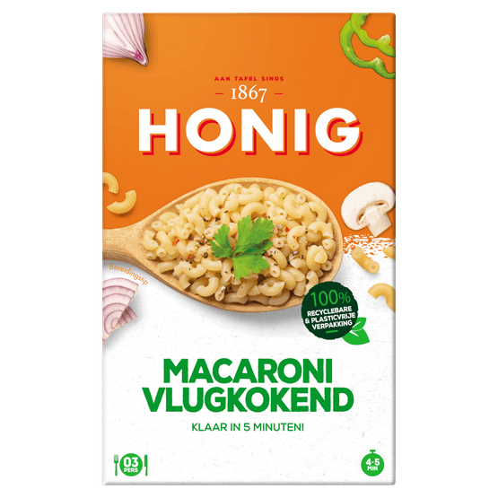 Foto van Honig Macaroni vlugkokend op witte achtergrond