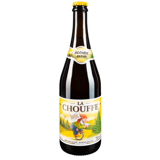 Foto van La Chouffe Blond op witte achtergrond