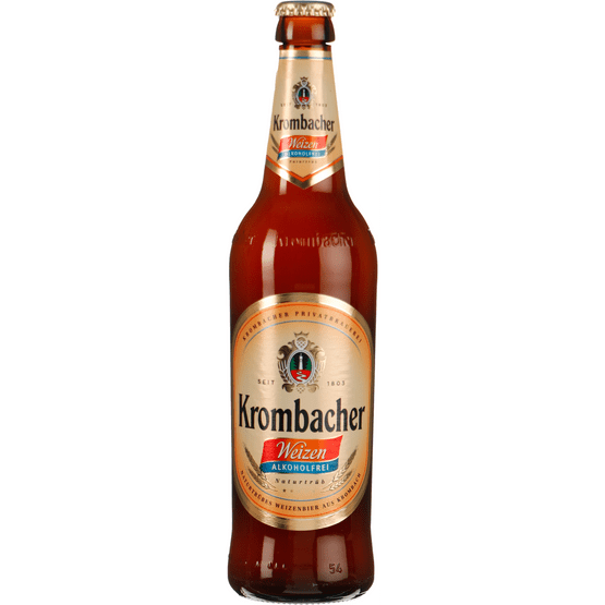 Foto van Krombacher Weizen alcohol vrij op witte achtergrond