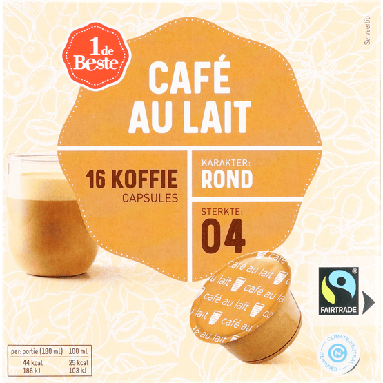 Foto van 1 de Beste Koffiecups café au lait sterkte 4 op witte achtergrond