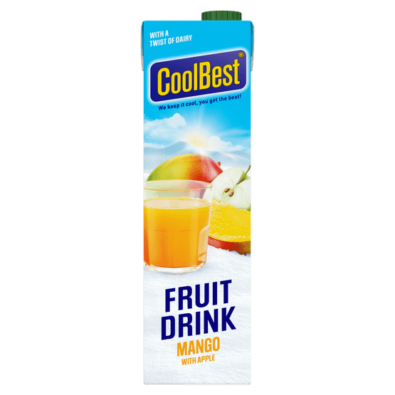 Foto van CoolBest Fruitdrink mango op witte achtergrond