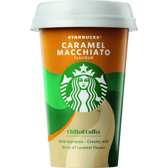 Foto van Starbucks Discoveries caramel macchiato op witte achtergrond