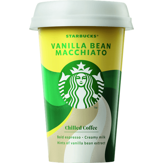 Foto van Starbucks Vanilla bean macchiato op witte achtergrond