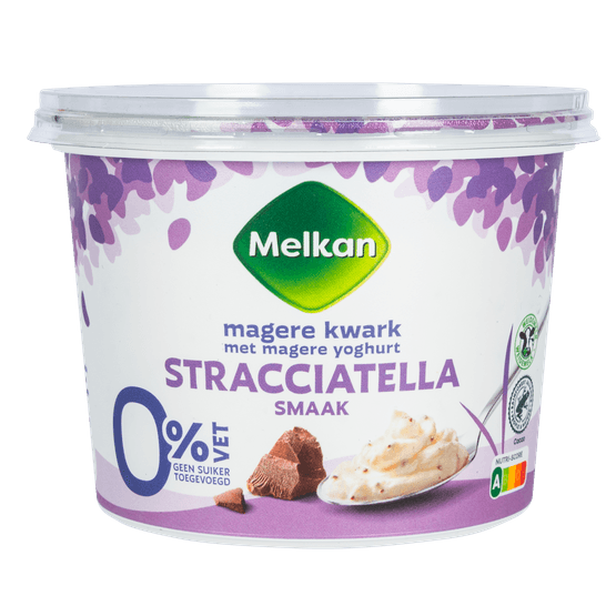 Foto van Melkan Magere kwark stracciatella op witte achtergrond