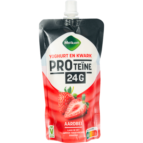 Foto van Melkan Protein pouch aardbei op witte achtergrond