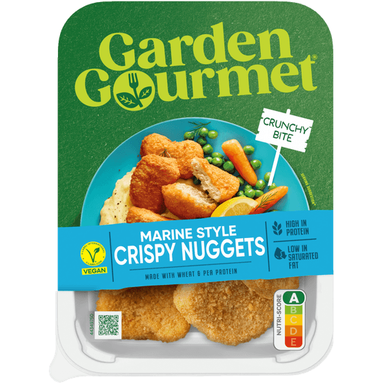 Foto van Garden Gourmet Marine style crispy nuggets op witte achtergrond