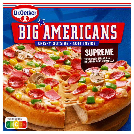 Foto van Dr. Oetker Pizza big americans supreme op witte achtergrond