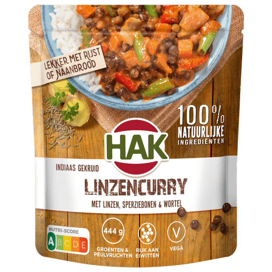 Foto van Hak Bonenschotel stazak linzencurry op witte achtergrond