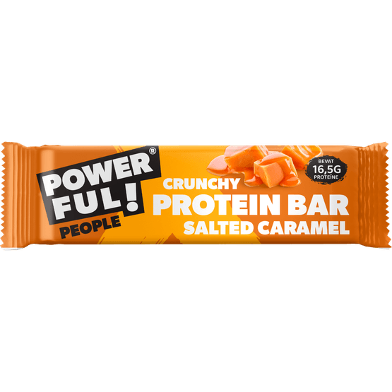 Foto van Powerful People Proteine bar salted caramel op witte achtergrond