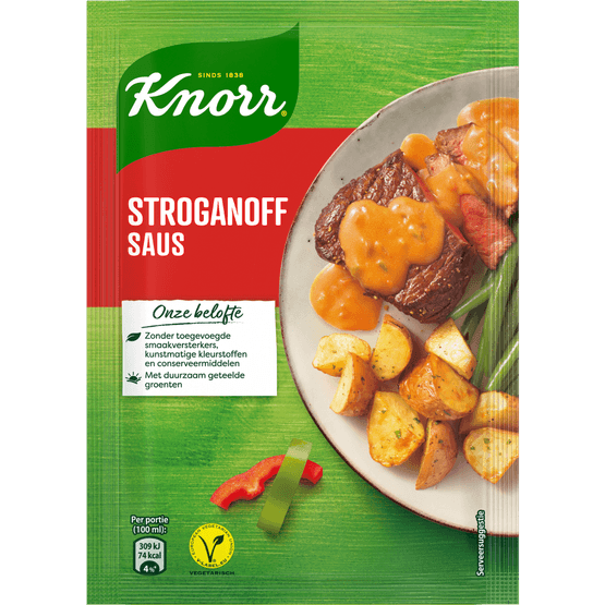 Foto van Knorr Stroganoffsaus op witte achtergrond