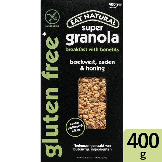 Foto van Eat Natural Super granola boekweit op witte achtergrond