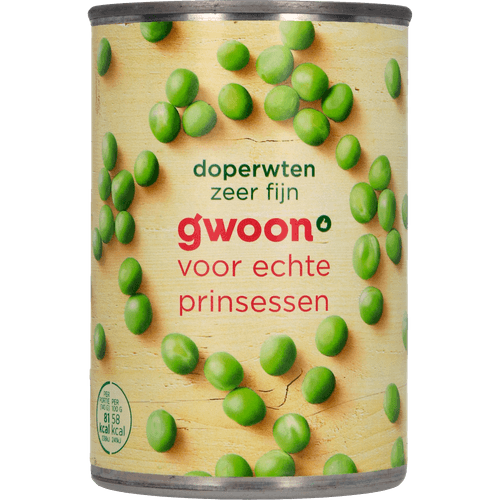 Foto van G'woon Doperwten extra fijn op witte achtergrond