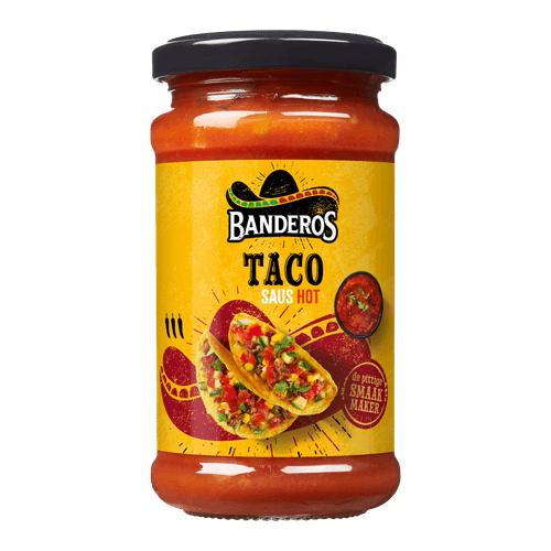 Foto van Banderos Taco saus hot op witte achtergrond