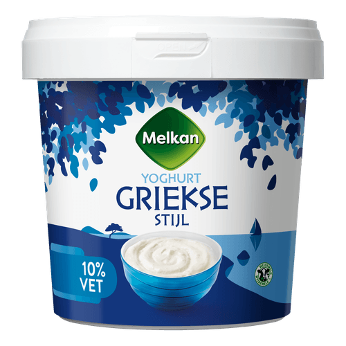 Foto van Melkan Yoghurt griekse stijl 10% vet op witte achtergrond