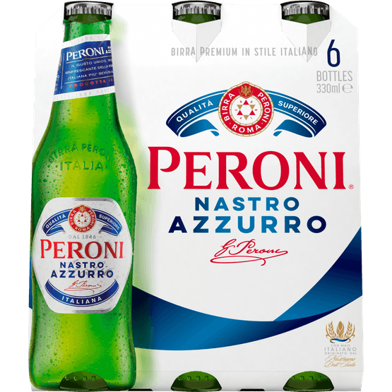 Foto van Peroni Nastro azzurro 6x33 cl op witte achtergrond