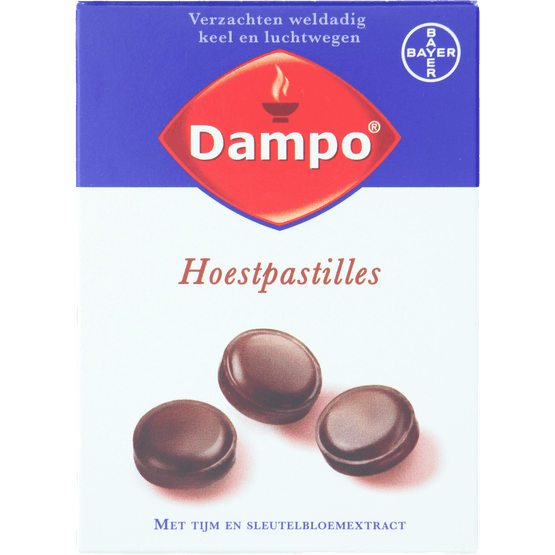 Foto van Dampo Hoestpastilles thijm op witte achtergrond