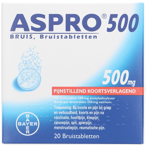 Foto van Aspro Bruistabletten 500mg op witte achtergrond