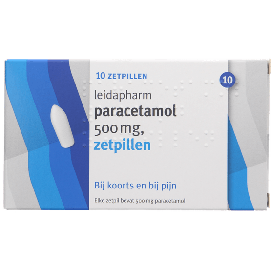 Foto van Leidapharm Zetpil paracetamol 500mg op witte achtergrond