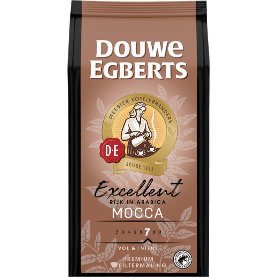 Foto van Douwe Egberts Filterkoffie excellent mocca sterkte 7 op witte achtergrond